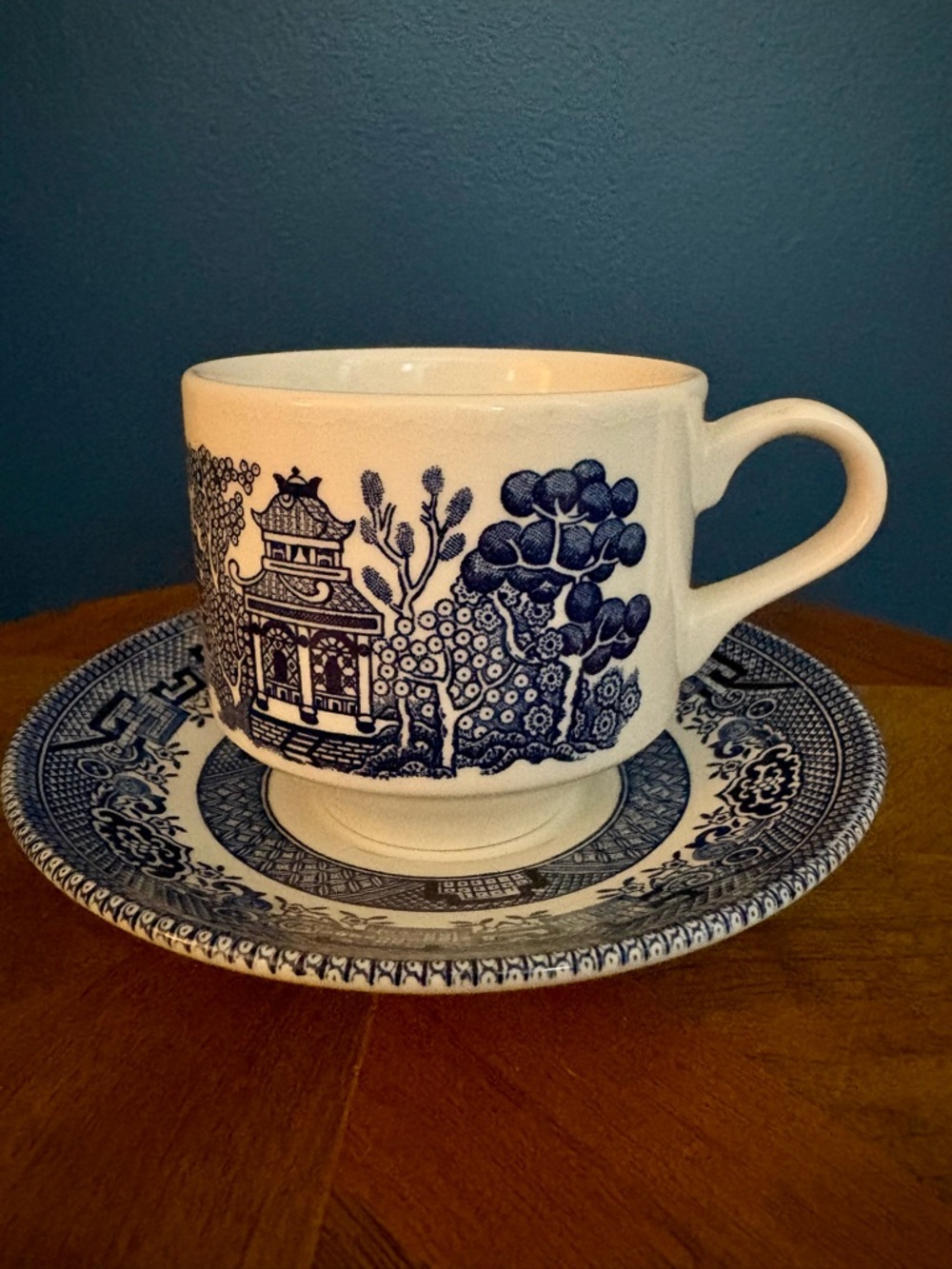 Vintage Churchill Blue and White Porcelain Teacup and Saucer Set